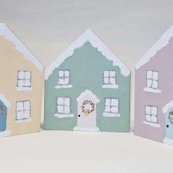 Ornaments - Handmade painted little Christmas houses reclaimed wood