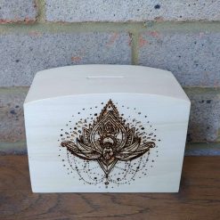 Money Box with holistic pyrography design 1 Money Box with holistic pyrography design 1