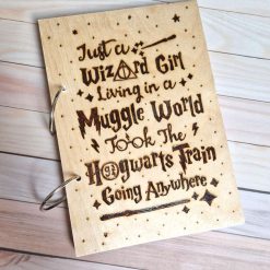 Harry Potter style wooden notebook with freehand pyrography 1
