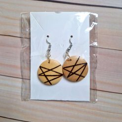 Earrings with natural pyrography designs (Size: 2.5 cm) 1