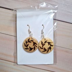 Earrings with natural pyrography designs (Size: 2.5 cm) 2