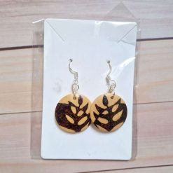 Earrings with natural pyrography designs (Size: 2.5 cm) 3