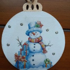 Wooden Bauble Hanging Decoration.  Christmas Snowman