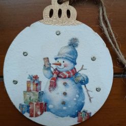 Wooden Bauble Hanging Decoration.  Christmas Snowman