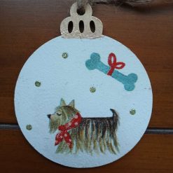 Wooden Bauble Hanging Decoration.  Christmas Dog