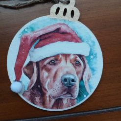 Wooden Bauble Hanging Decoration.  Christmas Dog