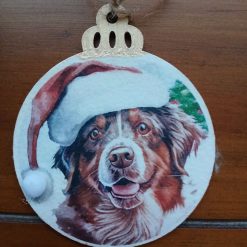 Wooden Bauble Hanging Decoration.  Christmas Dog