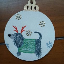 Wooden Bauble Hanging Decoration.  Christmas Dog