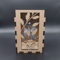 Holly pattern wooden Christmas lantern & tealight