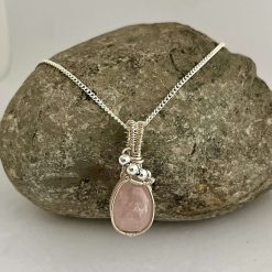 Rose Quartz Wire Wrapped Pendant Necklace