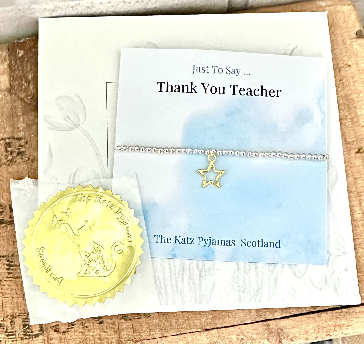 "Just To Say ...Thank You Teacher beaded bracelet. Gold star charm. gift packaging "Just To Say ...Thank You Teacher beaded bracelet. Gold star charm. gift packaging
