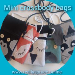 Mini crossbody bags,Phone bags,Small travel bags for passport, Linen bags with animal motif