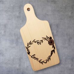 Wooden Cutting Board with Heart Pyrography Design