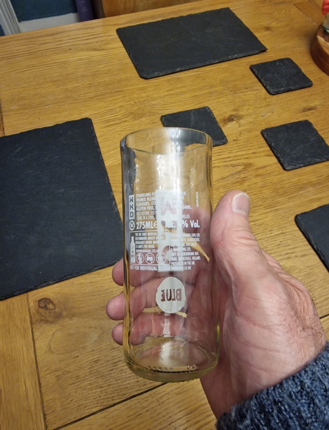 D Handle Pyrex Measuring Cup WKD Blue Glass Upcycled MadeMe