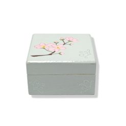 Wood square trinket box - Cherry blossom design 1