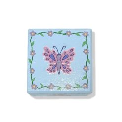 Wood square trinket box - Butterfly design