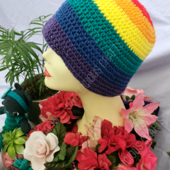 Rainbow yarn crochet beanie hat – large