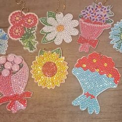 Diamond painted flower keyrings