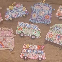 Diamond painted Campervan keyrings