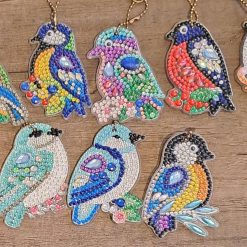 Diamond painted bird keyrings