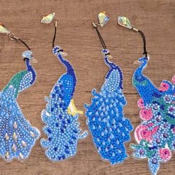 Diamond painted Peacock bookmarks
