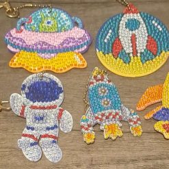 Diamond painted Space themed keyrings