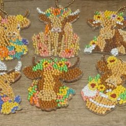 Diamond painted Highland Cow keyrings