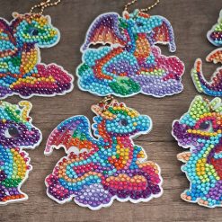 Diamond painted doggie keyrings