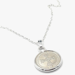Cinch Pendant IOM Viking Celtic Cross Gauts Cross carving made from real coins plus a Sterling Silver 18in Chain SLV