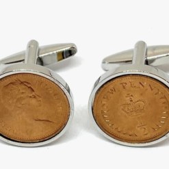 A quality pair of cufflinks made from a real 1975 halfpenny coins, the perfect 50th birthday gift for him to remember his birth year in 2025