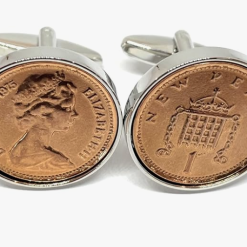 A quality pair of cufflinks made from a real 1975 One Pence coins, the perfect 50th birthday gift for him to remember his birth year in 2025