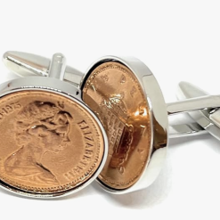 A quality pair of cufflinks made from a real 1975 One Pence coins, the perfect 50th birthday gift for him to remember his birth year in 2025 2