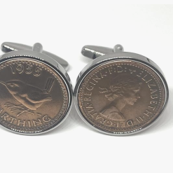 Premium 1955 Farthing cufflinks for a 70th Birthday cufflinks HT SLV in 2025