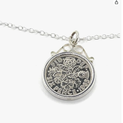 Solid Sterling Silver Cinch Pendant 1966 Lucky sixpence 60th Birthday plus a Sterling Silver 18in Chain