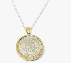 1945 Lucky sixpence Solid Silver Plated Pendant 80th Birthday plus a Sterling Silver 18in Chain