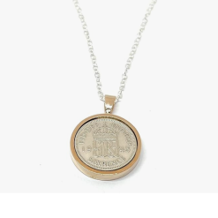 1945 Lucky sixpence Solid Silver Plated Pendant 80th Birthday plus a Sterling Silver 18in Chain