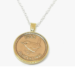 1946 Lucky Farthing Solid Silver Plated Pendant 80th Birthday plus a Sterling Silver 18in Chain
