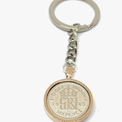 1946 Lucky Sixpence Solid Silver Plated Keyring Mount 80th Birthday