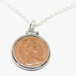 1976 50th Birthday/Anniversary one pence coin Solid Cinch Pendant One pence Pendant from 1976 for a 50th Birthday SLV i