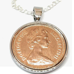 1976 50th Birthday/Anniversary one pence coin Solid Silver Plated Pendant One pence Pendant from 1976 for a 50th Birthday