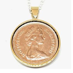 1976 50th Birthday/Anniversary one pence coin Solid Silver Plated Pendant One pence Pendant from 1976 for a 50th Birthday