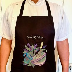 Apron - Personalised - Black - Embroidered - Floral Utensils