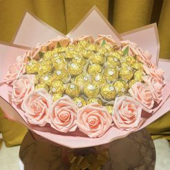 Valentine's Day Pink Roses Chocolate Bouquet Gift