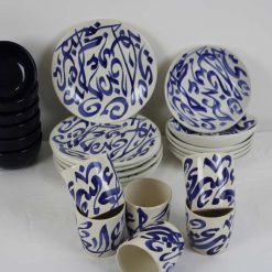 24 piece Dinner Set Stoneware Ceramics Handmade Arabic Blue 2 24 piece Dinner Set Stoneware Ceramics Handmade Arabic Blue 2