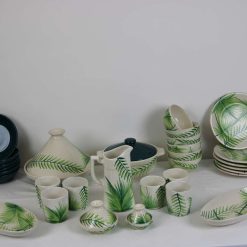 35-Piece Handmade Stoneware Kitchen Set – Vintage Green Leaf Collection 4