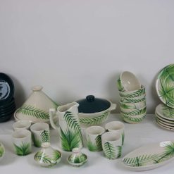 35-Piece Handmade Stoneware Kitchen Set – Vintage Green Leaf Collection 3