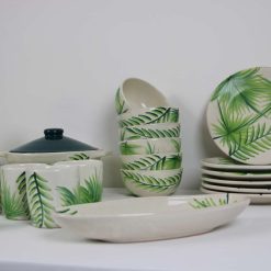 35-Piece Handmade Stoneware Kitchen Set – Vintage Green Leaf Collection 2