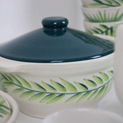 35-Piece Handmade Stoneware Kitchen Set – Vintage Green Leaf Collection