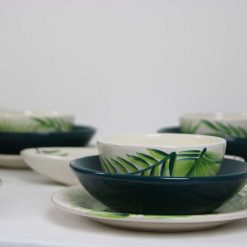 35-Piece Handmade Stoneware Kitchen Set – Vintage Green Leaf Collection 9