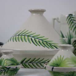 35-Piece Handmade Stoneware Kitchen Set – Vintage Green Leaf Collection 8